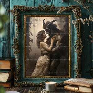 Gothic Monster Romance Wall Art Print, Horned Beast And Woman Embrace, Dark Fantasy Lovers, Occult Fairy Tale, Beauty Beast Macabre E08 image 6