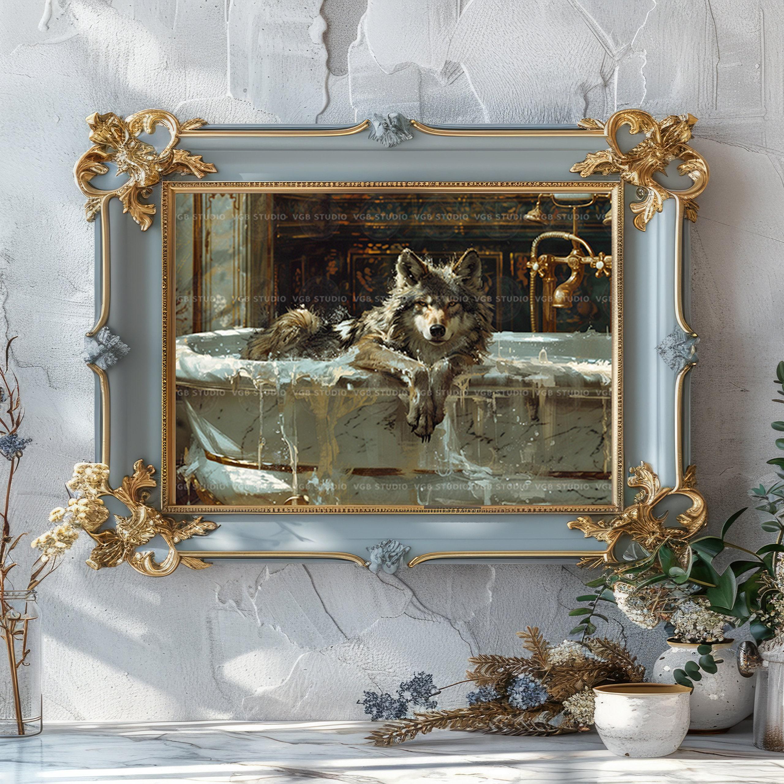 Wolves Bath Wolf Bath Victorian Bathtub, Canine Bathroom Whimsical Fine Art Print ...