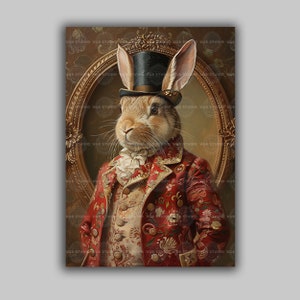 Rabbit Art Print Victorian Portrait Wall Art Whimsical Animal Decor Bunny in Suit Top Hat Hare Poster Vintage Gallery Wall Quirky Gift m68
