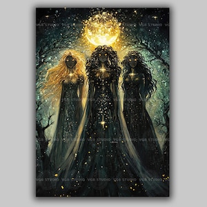 Triple Goddess Art Print Wiccan Divine Feminine Moon Magic Wall Decor Celestial Witchcraft Illustration Maiden Mother Crone Altar Art AH54