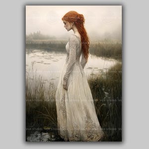 Bebinn Celtic Goddess Art Print, Ethereal Irish Maiden Mythological Beauty, Gaelic Princess Legend, Misty Lake Maiden Folklore Art AE59