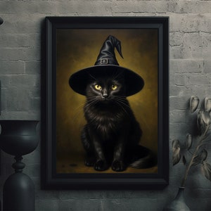 Cat Witch, Black Cat, Feline Art, Witchy Vintage Poster, Art Poster Print, Dark Academia, Gothic Victorian Wicca Whimsical Animals, D23