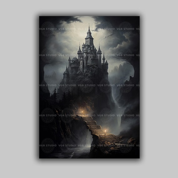 Dracula Castle Gothic Fantasy Art Print Haunted Castle Landscape Dark Romantic Horror Decor Vampire Aesthetic Victorian Gothic Wall Art d69