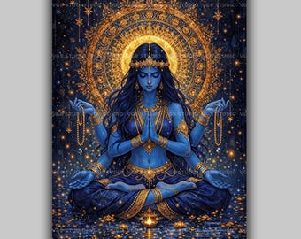 Kali Hindu Goddess Wall Art Print, Sacred Meditation Decor, Spiritual Tantra Illustration Dark Divine Feminine Artwork, Altar Yoga Gift AL21