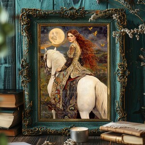 Rhiannon Welsh Pagan Goddess of Moon and Fertility Fine Art Print, Enchanting Celtic Horsewoman Esoteric Mystical Night and Magic Art x54 image 2