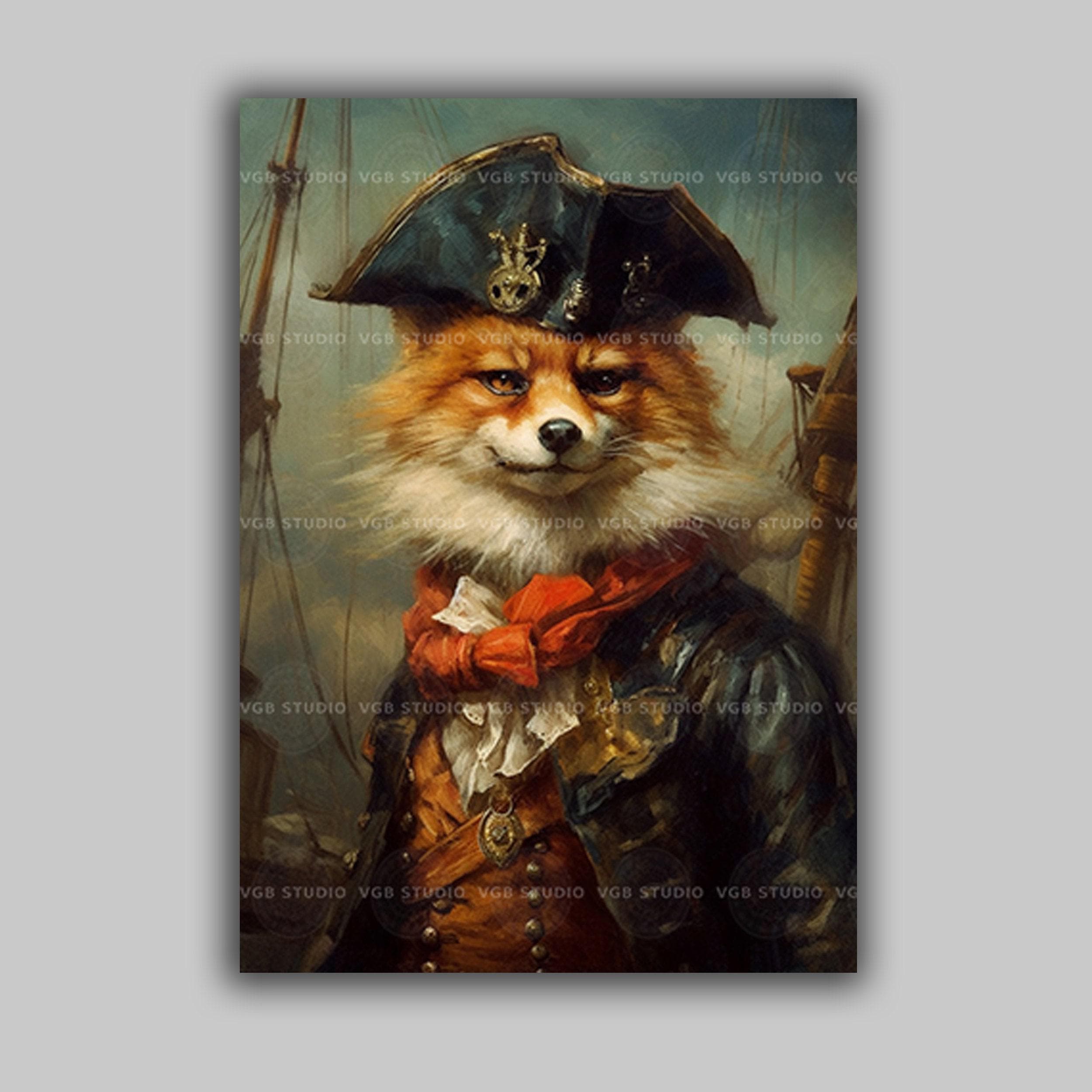 Pirate Fox Art Print | Renaissance Captain Fox in Tricorn Hat