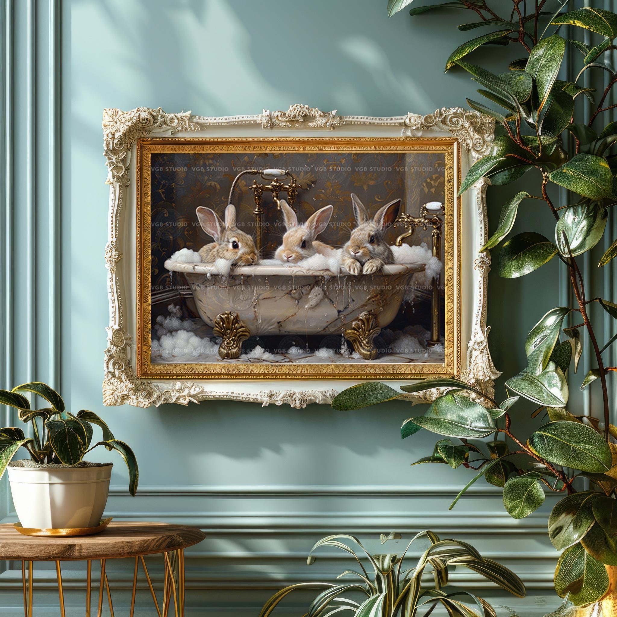 Deviantart Rabbit Bath Bunny Bath Art Print Cute Rabbit Bathroom Decor Whimsical Nursery Wall ...