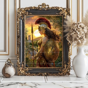 Athena Minerva Goddess Art Print Warrior Goddess Greek Mythology Wall Decor Golden Armor Shield Spear Wisdom Greek Decor Feminine Gift z21 image 5