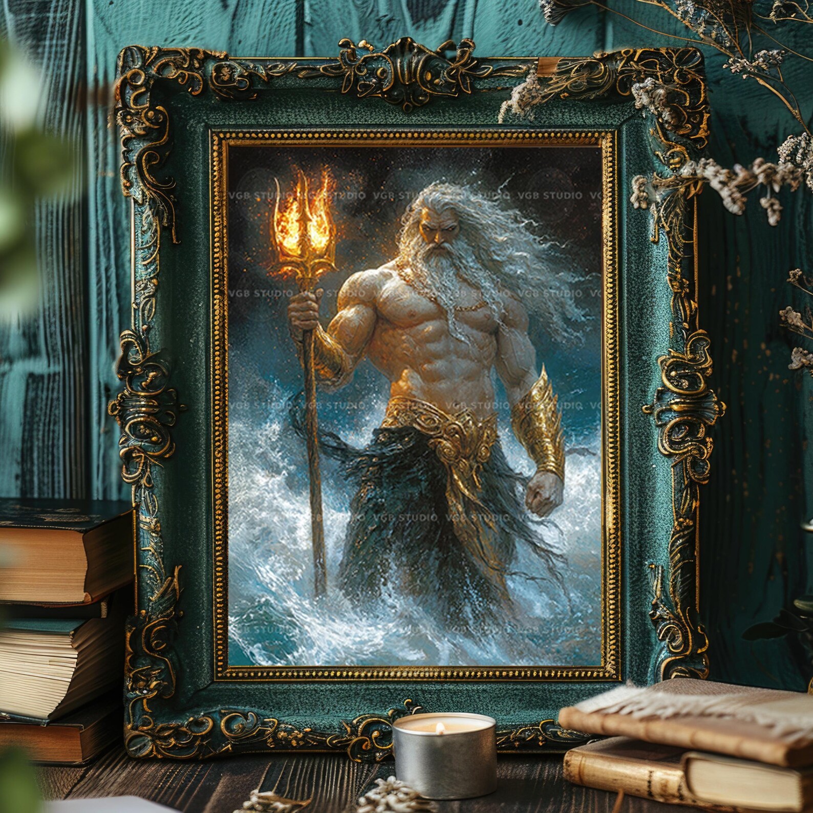 Poseidon Greek God of the Sea Art Print Ocean Storm Mythology Wall Art ...