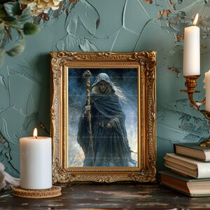 Cailleach Wintergöttin Art Print, Gothic Gothic Folklore, Keltische Folklore Wanddekoration, Crone Hexe Malerei, Heidnische Mythologie Dark Academia Altar Geschenk u92 Bild 5