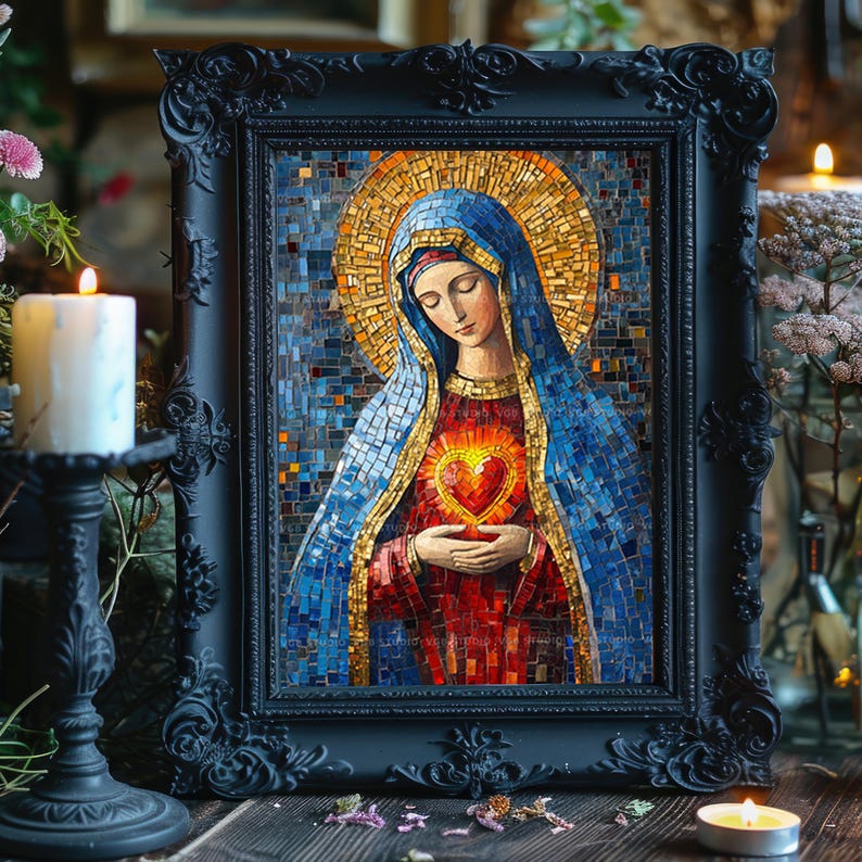 Immaculate Heart of Mary Wall Art Print Catholic Sacred Heart Mosaic ...