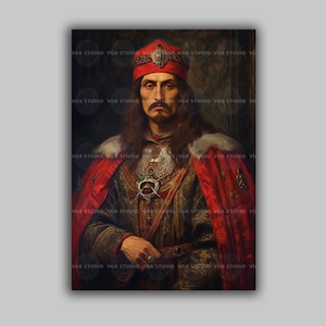 Vlad Tepes The Impaler Portrait Oil Painting Giclee Print, Dracula Vampire Art Poster Print, Dark Gothic Castle Occult Poster E55