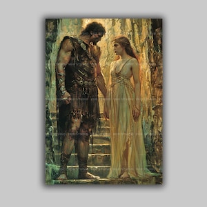 Persefona i Hades – wydruk ścienny, kochankowie z mitologii greckiej, królowa podziemi, mroczny gotycki wystrój romantyczny, klasyczna para fantasy m76