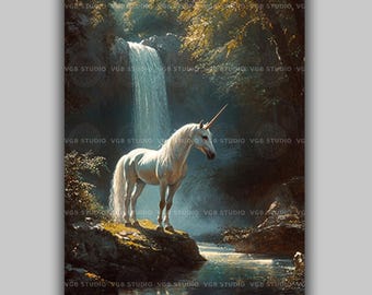 ユニコーンファンタジーウォールアート魅惑的な神話の絵画印刷可能な