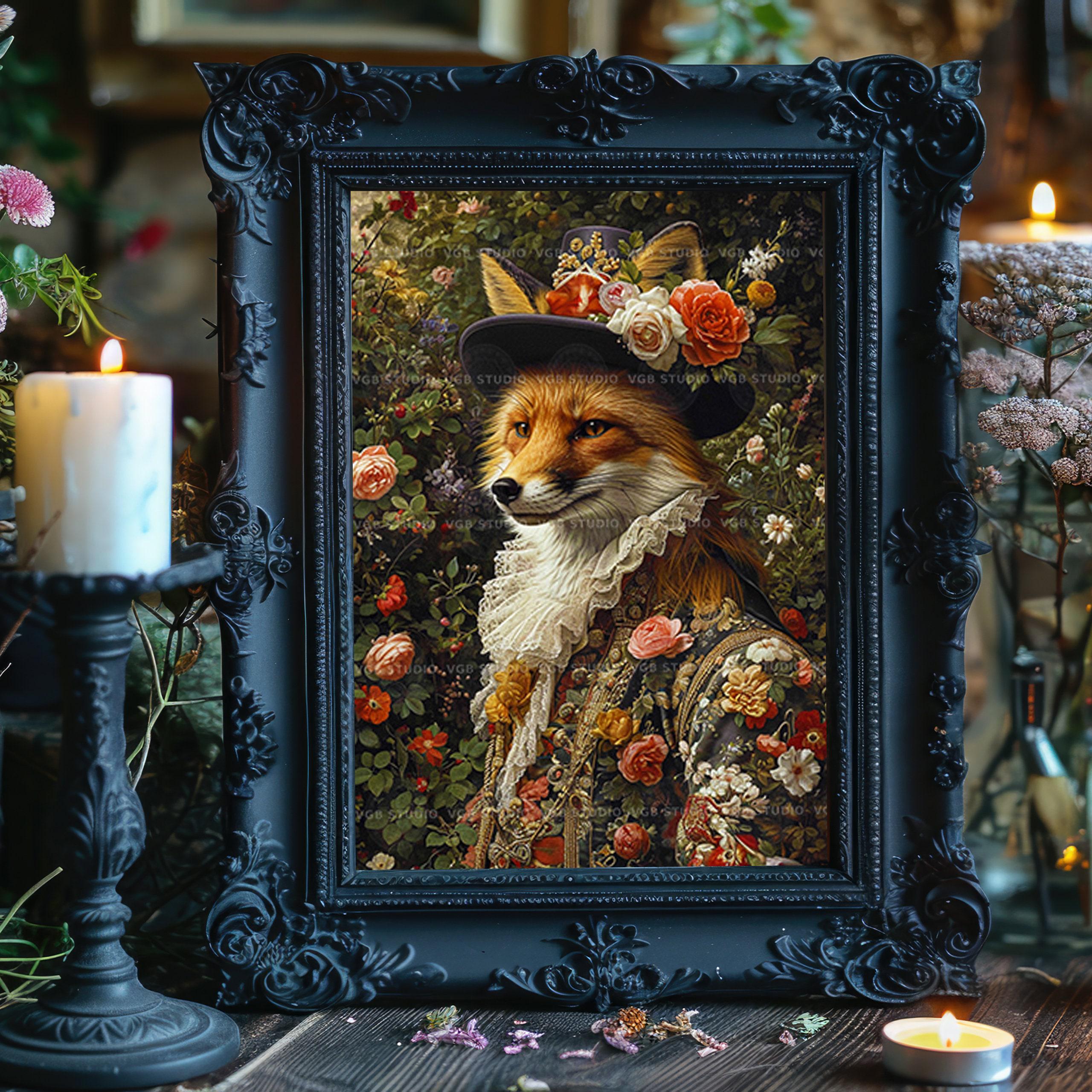Red Fox Wall Art Print, Victorian Floral Gentleman Portrait