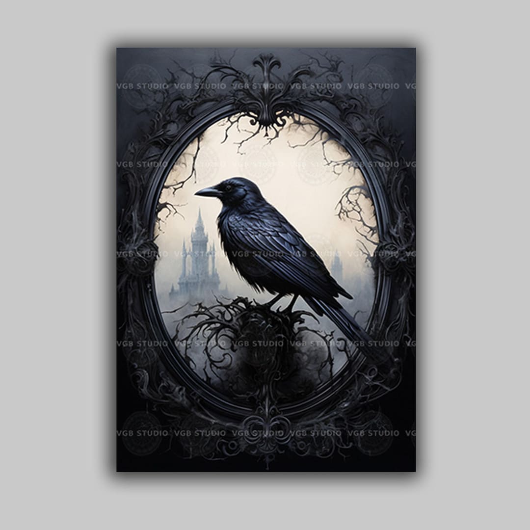 Raven Crow Gothic Fantasy Wall Art Print Dark Academia Illustration ...