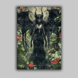 Lilith Art Print Horned Goddess Dark Feminine Fantasy Poster Gothic Witchcore Decor Occult Wall Art Night Demon Mythical Woman Print M52