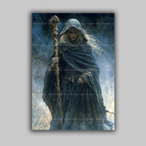 Cailleach Wintergöttin Art Print, Gothic Gothic Folklore, Keltische Folklore Wanddekoration, Crone Hexe Malerei, Heidnische Mythologie Dark Academia Altar Geschenk u92 Bild 1