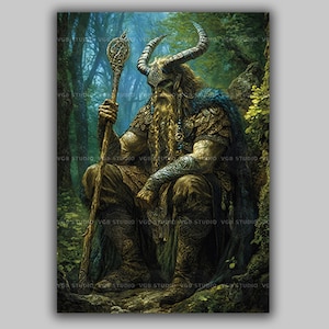 Cernunnos Celtic God Art Print Horned Deity Forest Painting Pagan Altar Wall Decor Druid Stag Lord Poster Wiccan Masculine Sacred Gift z78