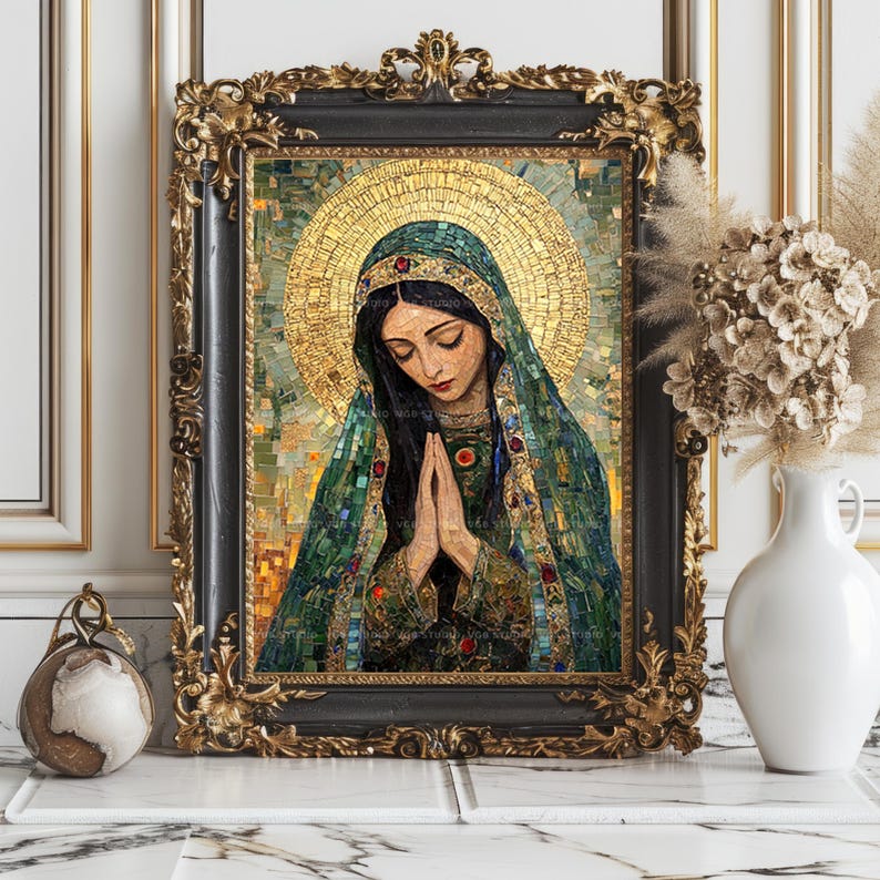 Mary Magdalene Mosaic Art Print Sacred Feminine Saint Religious Icon Christian Mythology Decor Golden Halo Spiritual Wall Artwork AJ68 image 7