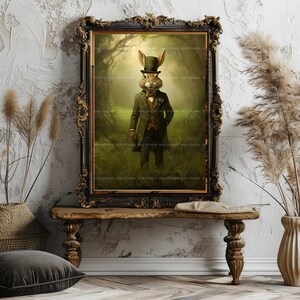 Impresión artística de conejo vintage, póster de liebre victoriana, decoración de Alicia en el País de las Maravillas, arte de pared de animales para guardería, decoración del Día de San Patricio, caballero irlandés J33 imagen 8
