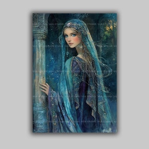Arianrhod Goddess of the Stars Art Print, Mystical Celtic Moon Goddess Wall Art, Ethereal Feminine Deco, Spiritual Pagan Artwork u73