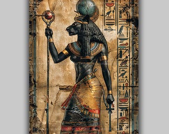 Sekhmet Art Print Egyptian Lioness Goddess Ancient Egypt Wall Decor Divine Protector Mythology Gift Bastet Warrior Deity Sun Disk Staff AF09