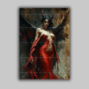 Lilith Demon Devil Baroque Dark Art Print, Pagan Goddess, Gothic Female Demon Occult Poster, Witchcraft, Witch Print, Wicca Art, K62