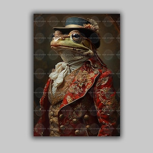 Victorian Frog Aristocrat Toad Gentleman Giclee, Vintage Painting Wall Art Poster, Whimsical Animals, Dark Academia, Dressed Tadpole M67
