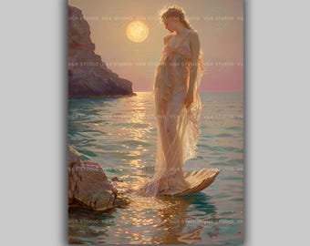 Aphrodite Greek Goddess of Love and Beauty, Birth of Venus Myth Fine Art Giclee, Baroque Painting,  Artwork, Celestial Esoteric Art P02