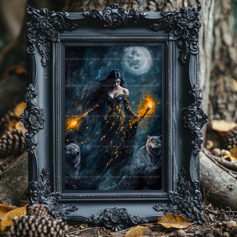Hecate Wall Art Print, Hekate, Greek Mythology Decor, Wolf Lover Gift, Pagan Altar, Occult Aesthetic, Dark Feminine Energy, Moon Magic ab61 image 5