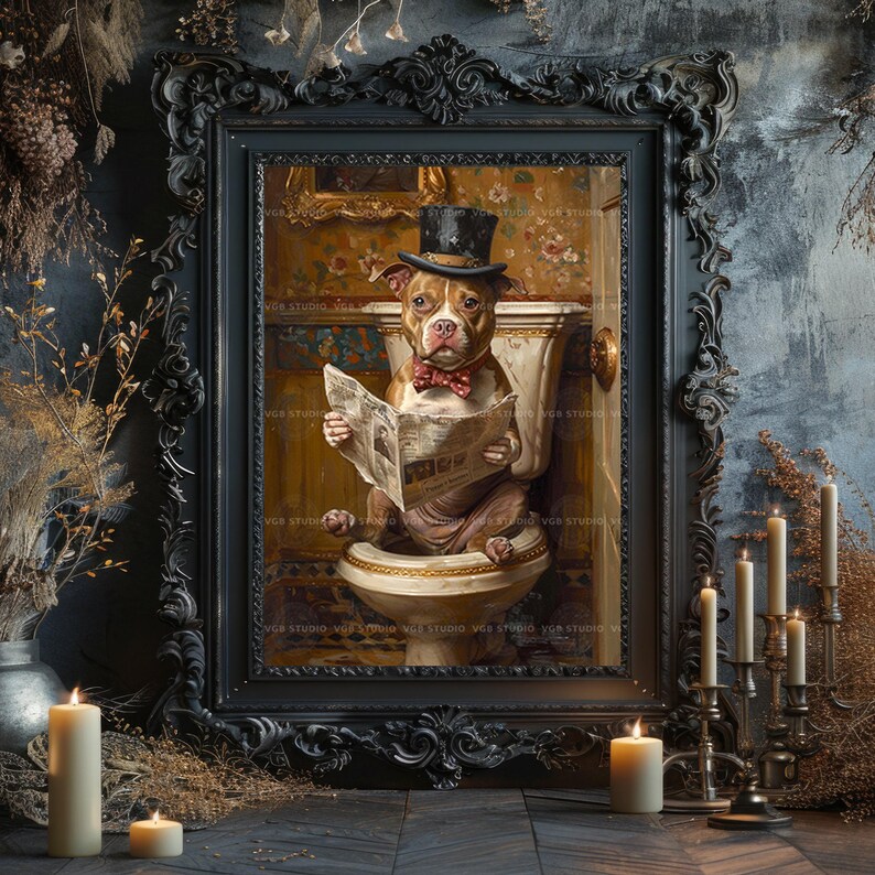 Funny Dog Bathroom Art Pit Bull Wall Print Vintage Toilet Humor Decor for Dog Lovers Whimsical Gift for Him Victorian Pet Poster p27 image 7