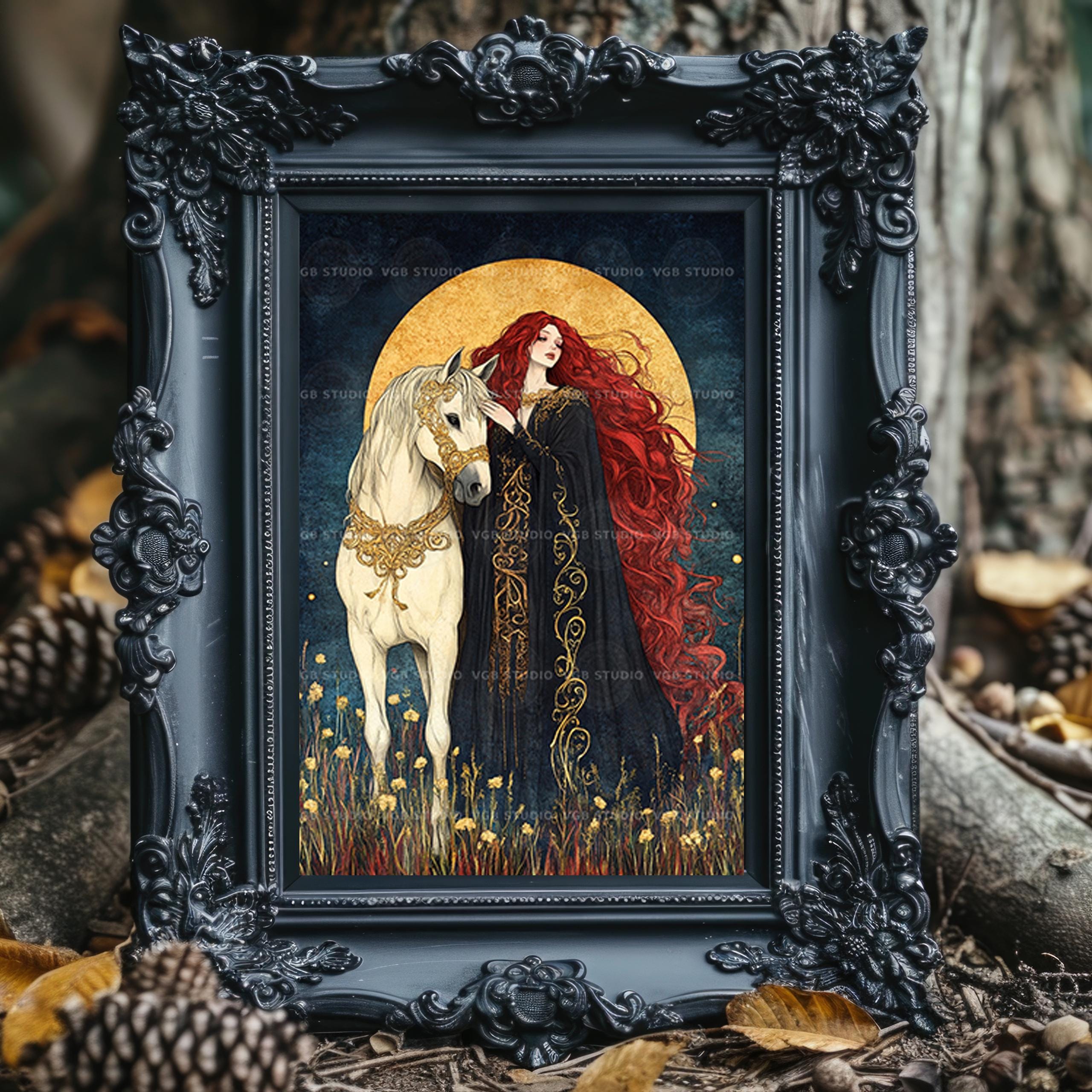 Epona Celtic Goddess Art Print Redhead White Horse Pagan Deity Wall Art ...