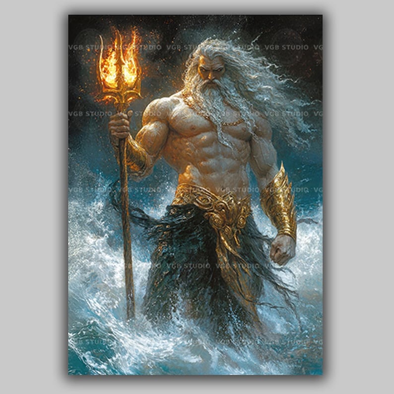 Poseidon Greek God of the Sea Art Print Ocean Storm Mythology Wall Art ...