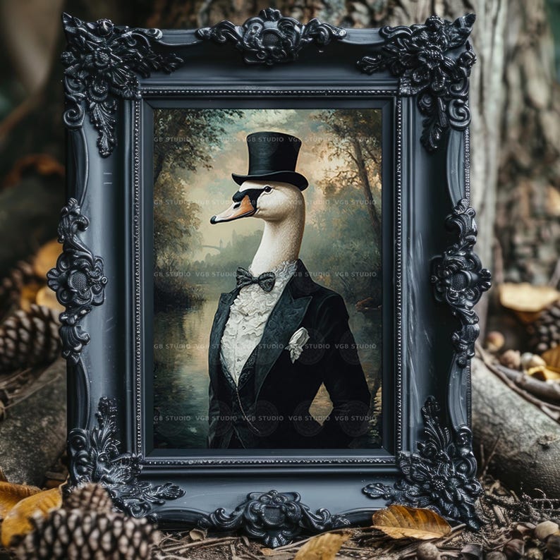Victorian Swan Art Print, Gothic Bird Portrait, Dark Academia Wall ...