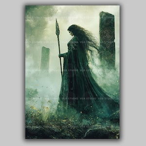Bogini Fodla, wydruk artystyczny | Celtycka bogini Irlandii i płodności | Starożytna mitologia irlandzka, pogańska królowa, duch natury, boska kobiecość AE54