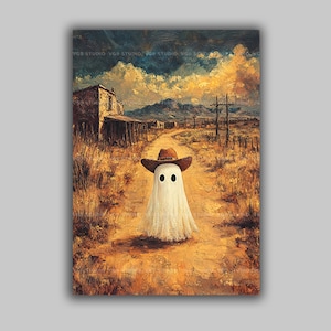 Cowboy Geist Kunstdruck Western Wand Dekor wunderlich Geist Poster Lustig Halloween Süß Land Spooky Wilder Westen Rustikal Herbst Geschenk u45