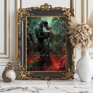 Romantasy Wall Art Print, Demon Prince and Mortal Woman Embrace, Underworld Hellscape, Dark Fantasy Book Lover Decor w91 image 7