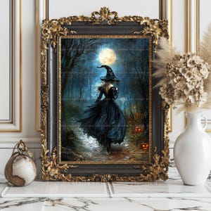 Witch Wall Art Print, Gothic Halloween Decor, Full Moon Painting, Occult Aesthetic, Dark Academia Poster, Witchy Gifts, Pagan Altar t46 image 7