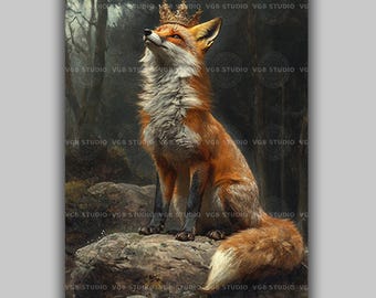 Fox Wall Art Print, Enchanted Forest Decor, Storybook Illustration, Dark Cottagecore, Woodland Creature, Whimsical Animal Painting y66
