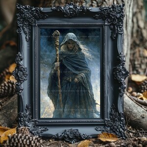 Cailleach Wintergöttin Art Print, Gothic Gothic Folklore, Keltische Folklore Wanddekoration, Crone Hexe Malerei, Heidnische Mythologie Dark Academia Altar Geschenk u92 Bild 4