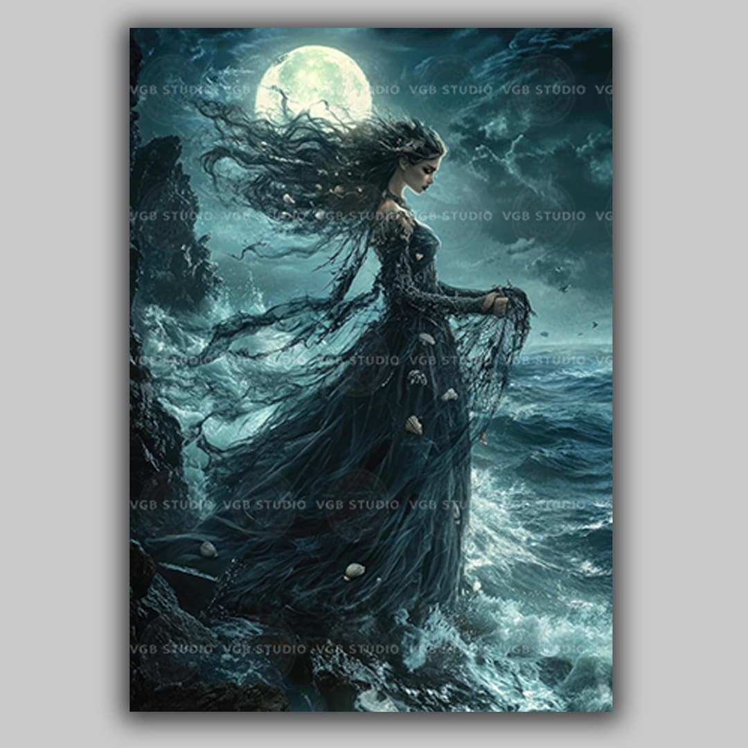 Ran Norse Sea Goddess Print Ocean Witch Wall Art Dark Pagan Decor ...