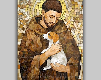 Saint Francis of Assisi Wall Art Print, Dog Lover Present, Christian Mosaic, Catholic Home Decor, Religious Iconography, Sacred Space AP17