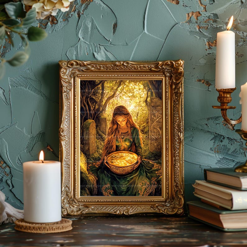 Celtic Goddess Danu Holding Sacred Water Bowl Irish Mythology Art ...