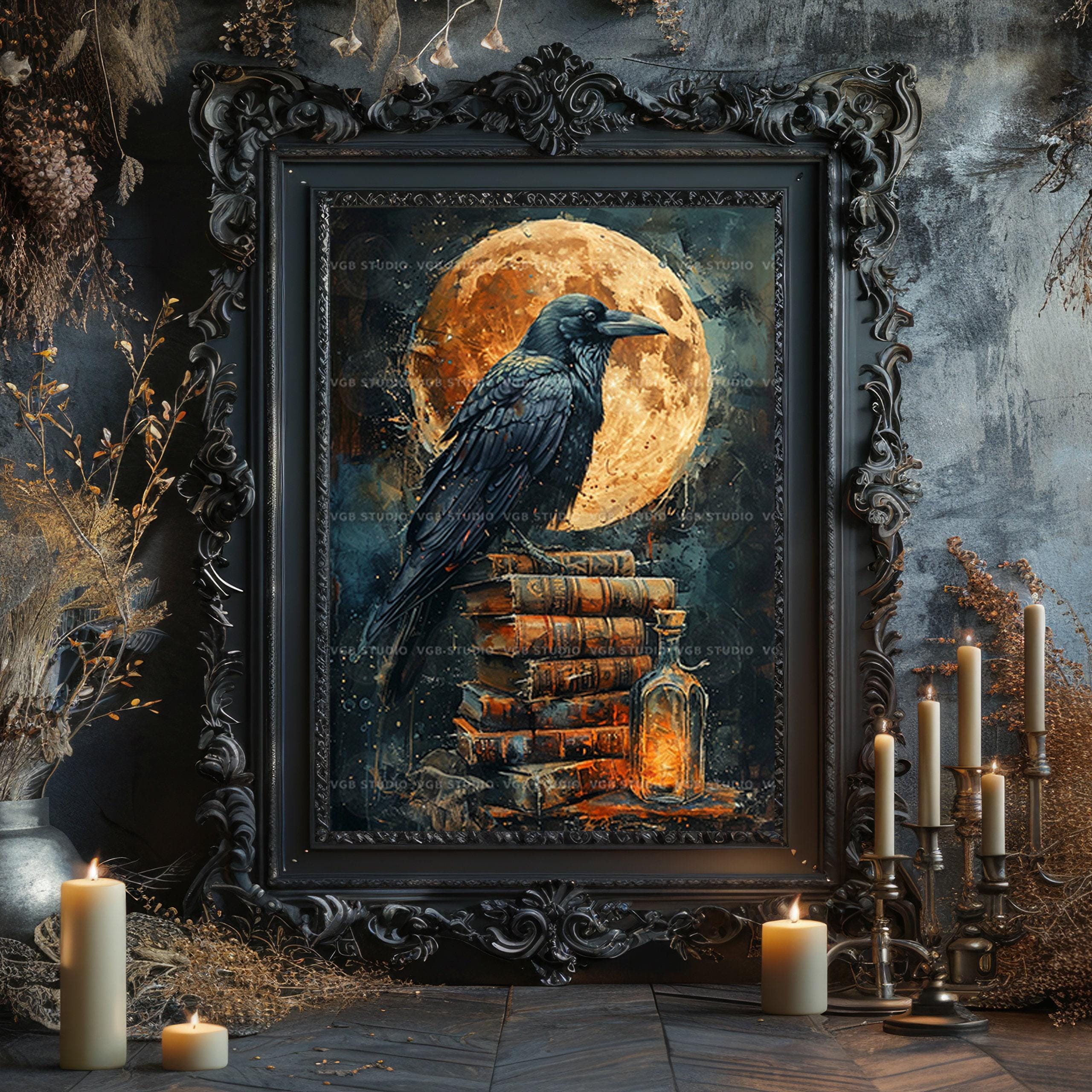 Raven Art Print | Crow Moon Books Lantern Stack | Dark Academia