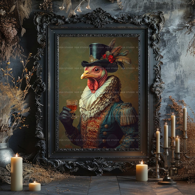 Muurdecoratie met kalkoenmotief, Victoriaans dier, cadeau voor vogelliefhebbers, speels schilderij, sprookjesillustratie, gentleman, eigenzinnige woondecoratie t23 afbeelding 6