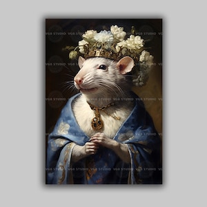 Gothic Rat Flower Spring Mouse Poster Fine Art Print, Painting Wall Art Poster, Goth Wall Decor Giclee, Mice Art  Giclee Print K93