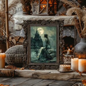 Full Moon Castle Wall Art Print, Dark Academia Poster, Victorian Goth, Moody Home Decor, Fantasy Gifts, Spooky Aesthetic, Medieval Lady M58 image 6