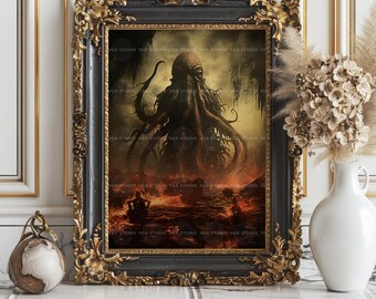 Cthulhu Wall Art Print, Eldritch Horror, Fantasy Illustration