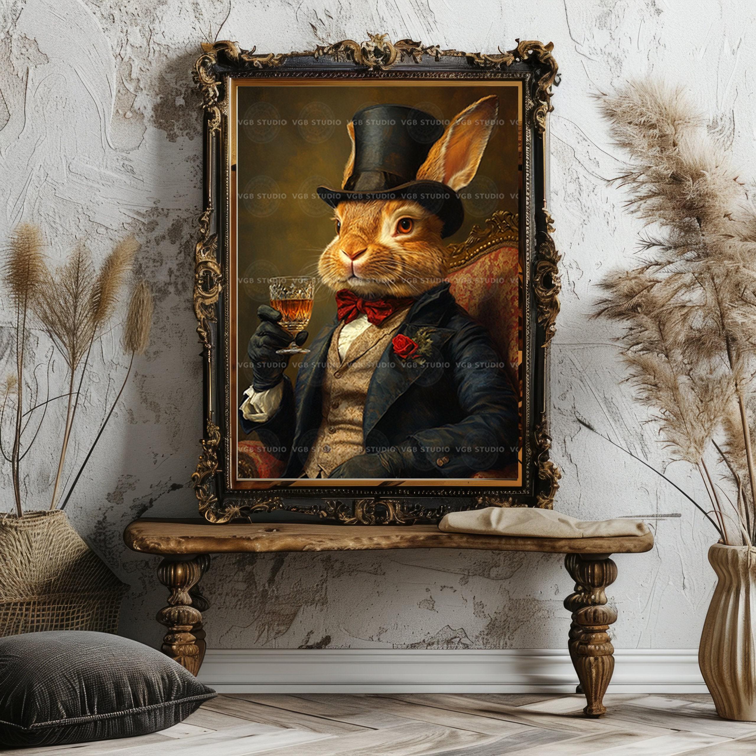 ★Original ART  ‘RABBIT' Rabbit Art Print Victorian Animal Wall Decor Top Hat Bunny